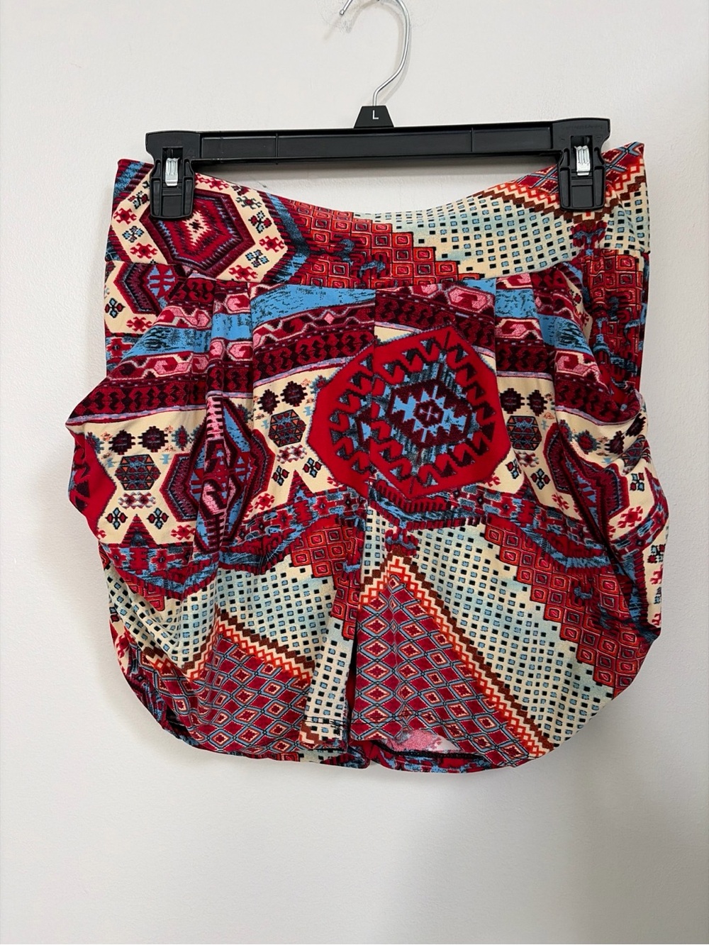 Boho Geo Print shorts in Red, Cream & Blue